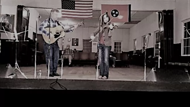 Goins and her father, Spencer Goins, performing together at the Mountain Opry on Signal Mountain, TN
