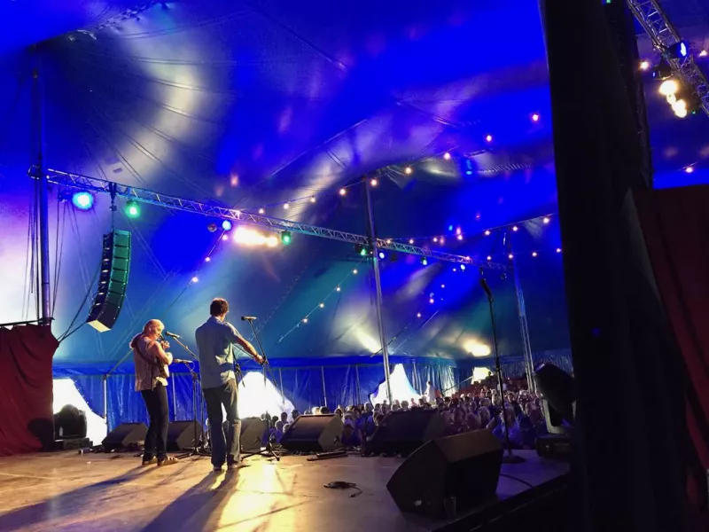 Branson Raines and Sheila Kay Adams on stage in Australia