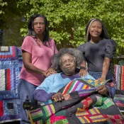 Woman with quilt