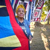 Woman with quilt