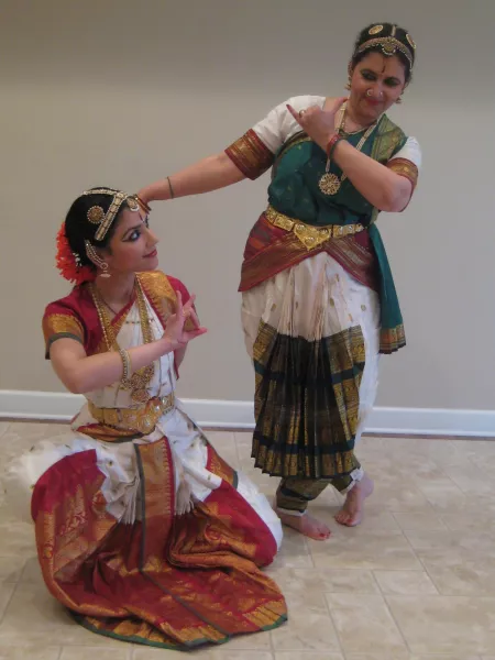 Bhavani Murthy posing as Lord Krishna and her daughter, Ranjani Murthy, posing as a cow