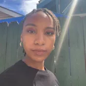 A woman looking into the camera